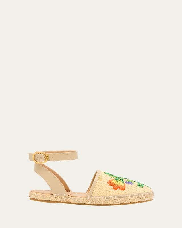 Bribri Raffia Flower Flat Espadrille Sandals